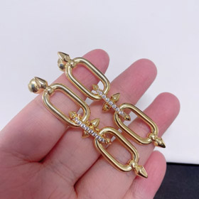 Tiffany diamond double ring chain earrings-4018